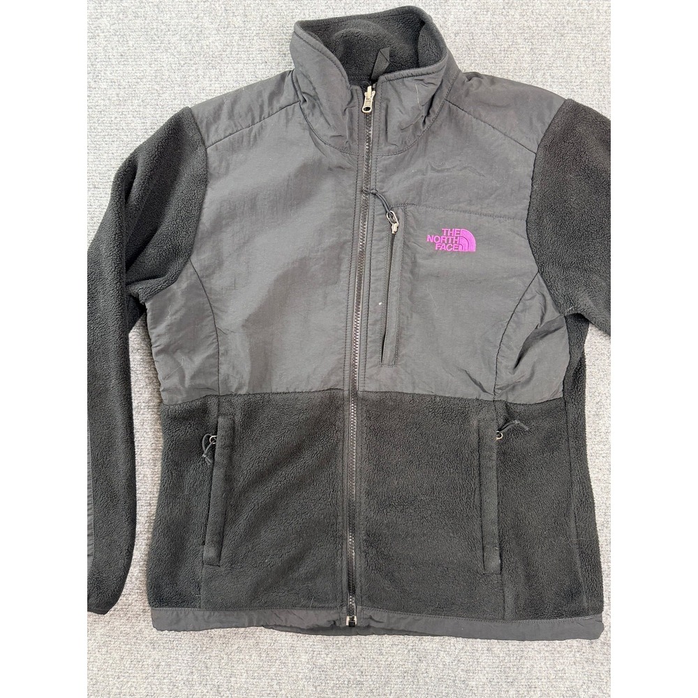 The North Face Womens Fleece Jacket Size M Black Gray Full Zip Pink Ribbon